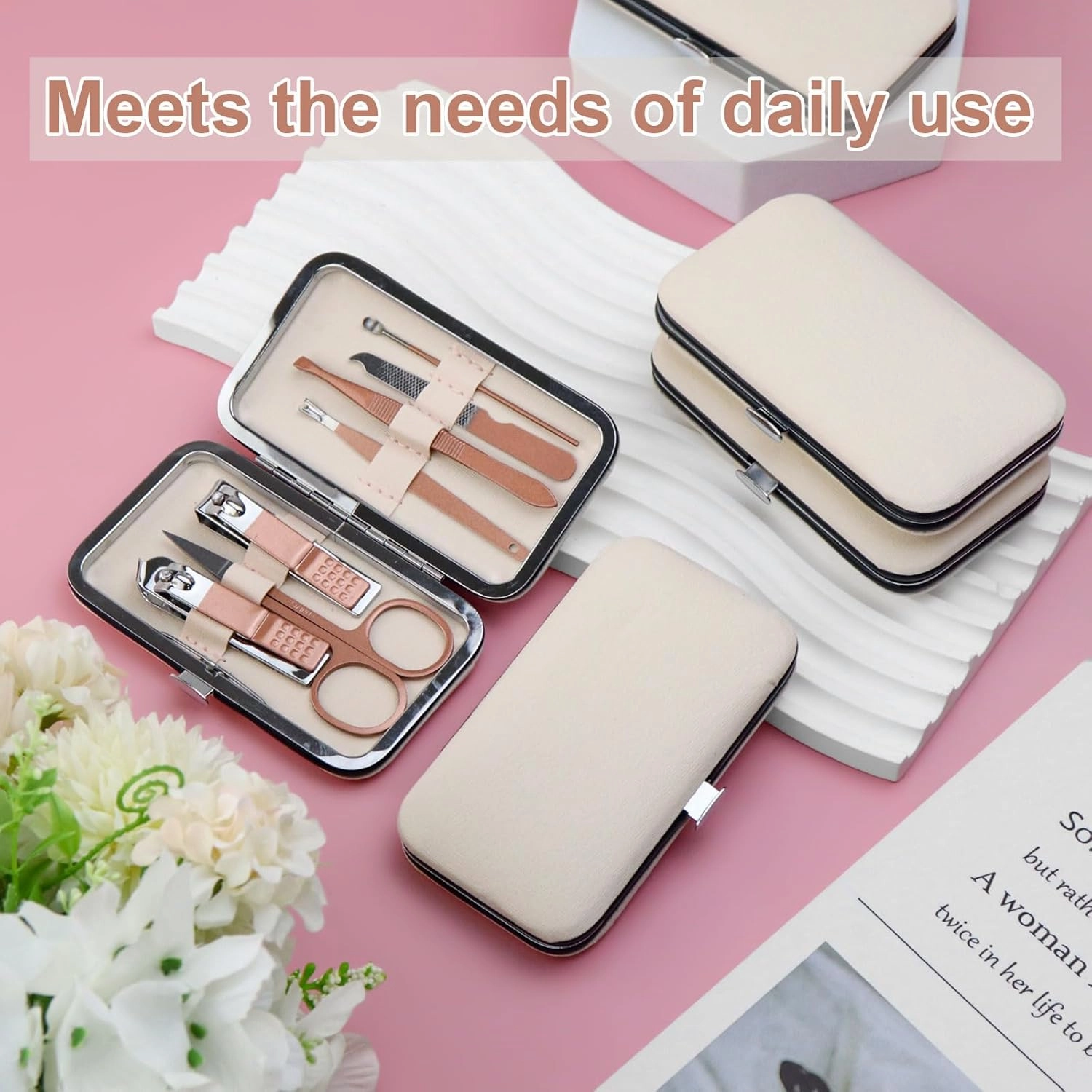 Manicure Kit Bulk, Nail Clippers Set Stainless Steel Fingernail Clippers Set, Sturdy Nail Tip Cutter Trimmers Professional Grooming Toenail Clippers Personal Pedicure Kits 7 in 1 (Pink White 24 Pack)