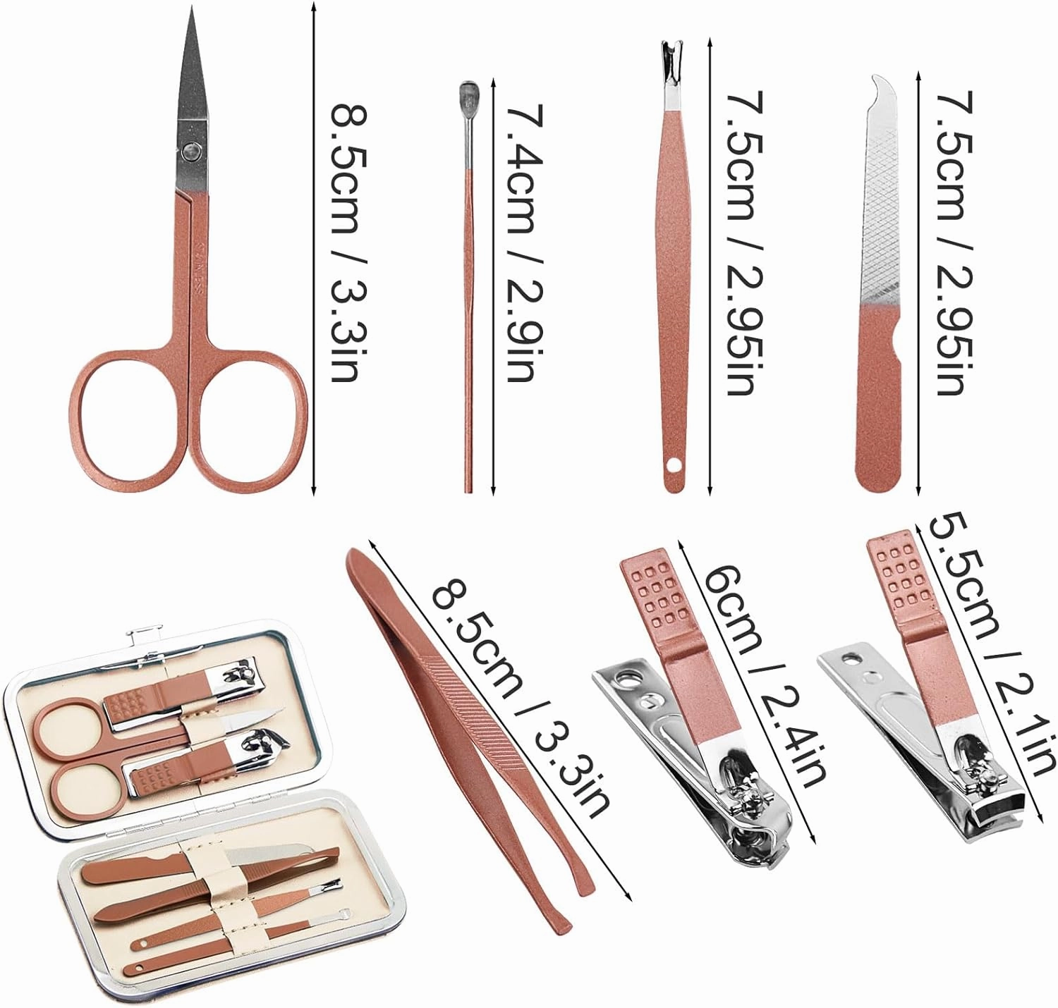 Manicure Kit Bulk, Nail Clippers Set Stainless Steel Fingernail Clippers Set, Sturdy Nail Tip Cutter Trimmers Professional Grooming Toenail Clippers Personal Pedicure Kits 7 in 1 (Pink White 24 Pack)