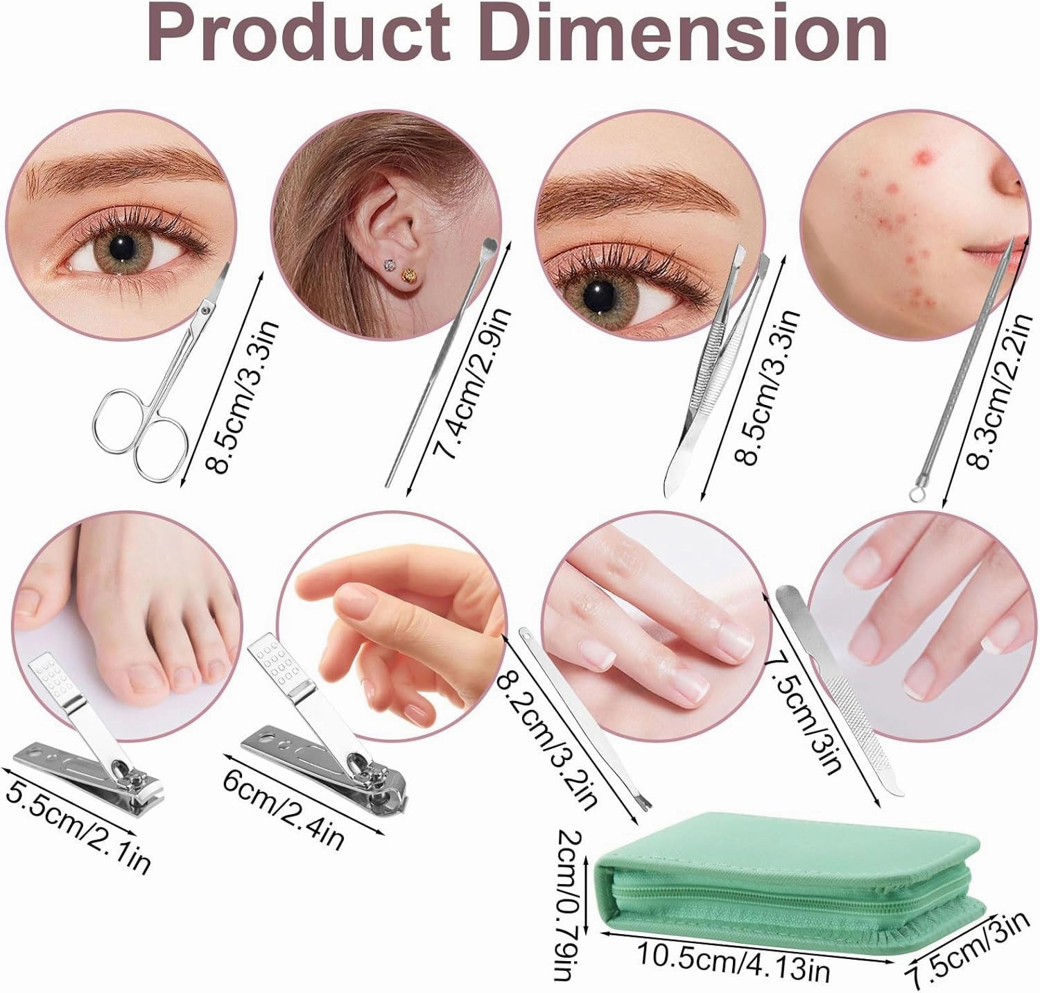 Manicure Set Bulk, Nail Clippers Kit Stainless Steel Fingernail Clippers Set, Sturdy Nail Tip Cutter Trimmers Professional Grooming Toenail Clippers Personal Pedicure Kits 8 in 1 (Green 12 Pack)