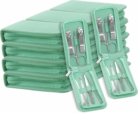 Manicure Set Bulk, Nail Clippers Kit Stainless Steel Fingernail Clippers Set, Sturdy Nail Tip Cutter Trimmers Professional Grooming Toenail Clippers Personal Pedicure Kits 8 in 1 (Green 12 Pack)