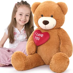 MaoGoLan Big Teddy Bear with I Love You Red Heart, 36" Cuddly Large Teddy Bear Gift for Kids,Boyfriend,Girlfriend.Wife,Dark Brown