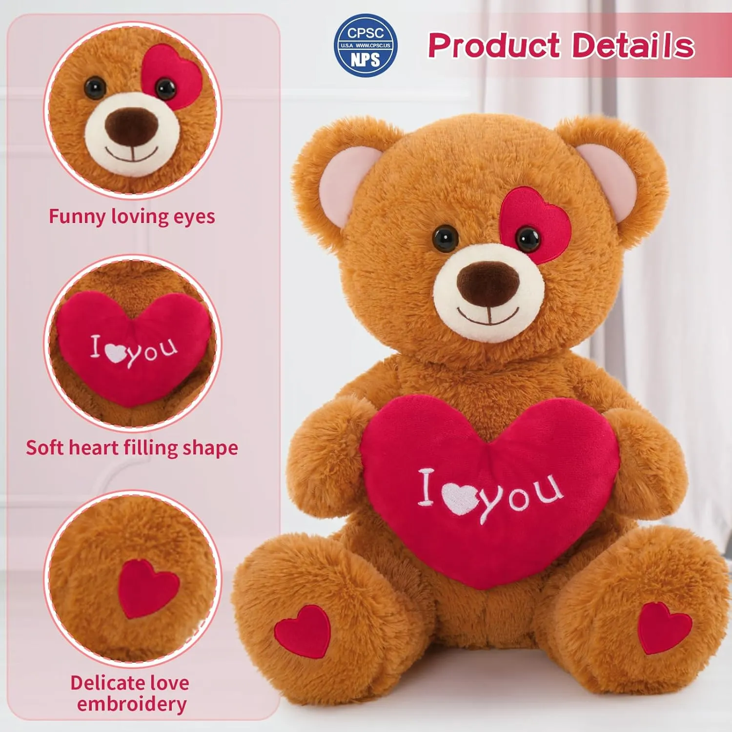 MaoGoLan I Love You Teddy Bear Plush Toy, 20” Bear Stuffed Animal with Red Heart Pillow for Valentine Day Sweet Romantic Anniversary Birthday for Her Him Girlfriend Boyfriend Kids Wife