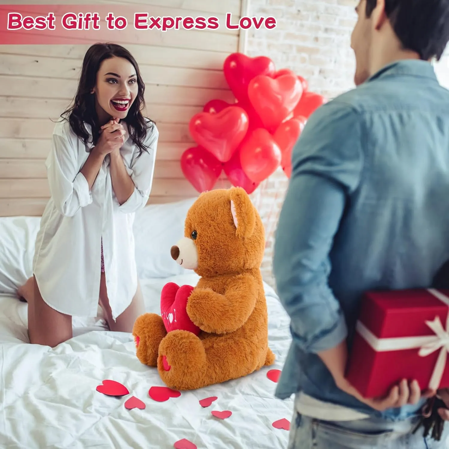 MaoGoLan I Love You Teddy Bear Plush Toy, 20” Bear Stuffed Animal with Red Heart Pillow for Valentine Day Sweet Romantic Anniversary Birthday for Her Him Girlfriend Boyfriend Kids Wife