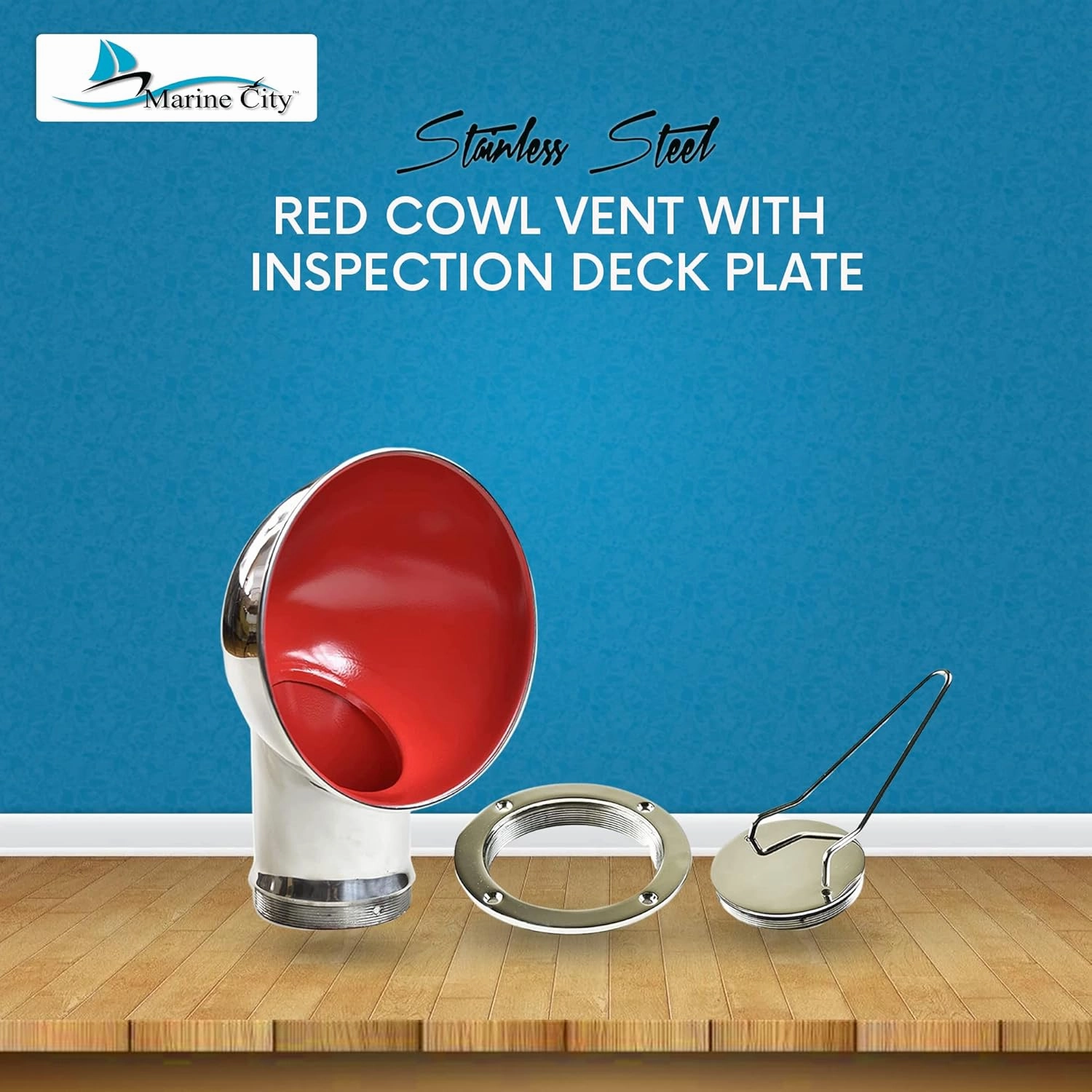 MARINE CITY 316 Grade Stainless Steel Round Cowl Vent and Round Inspection Deck Plate with Deck Plate Key for Marines