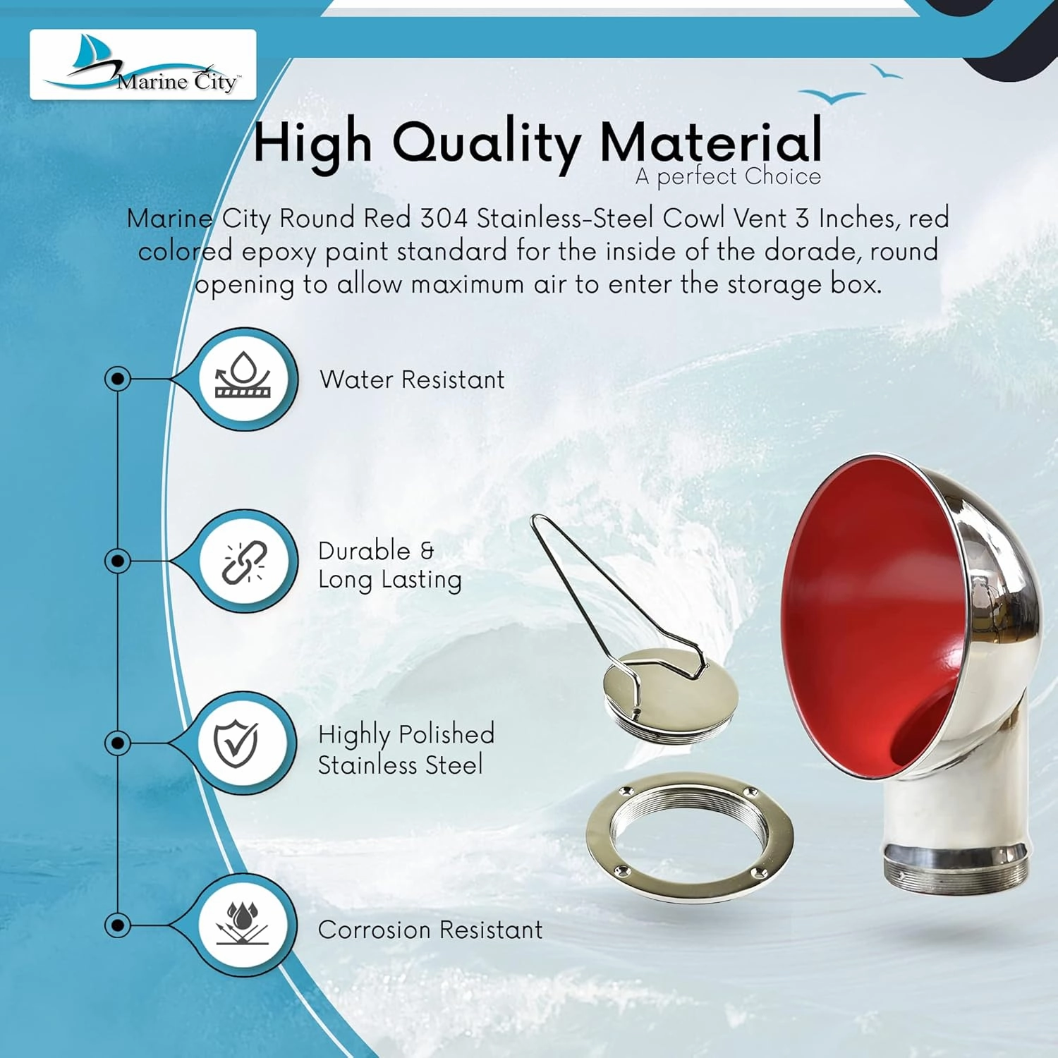 MARINE CITY 316 Grade Stainless Steel Round Cowl Vent and Round Inspection Deck Plate with Deck Plate Key for Marines