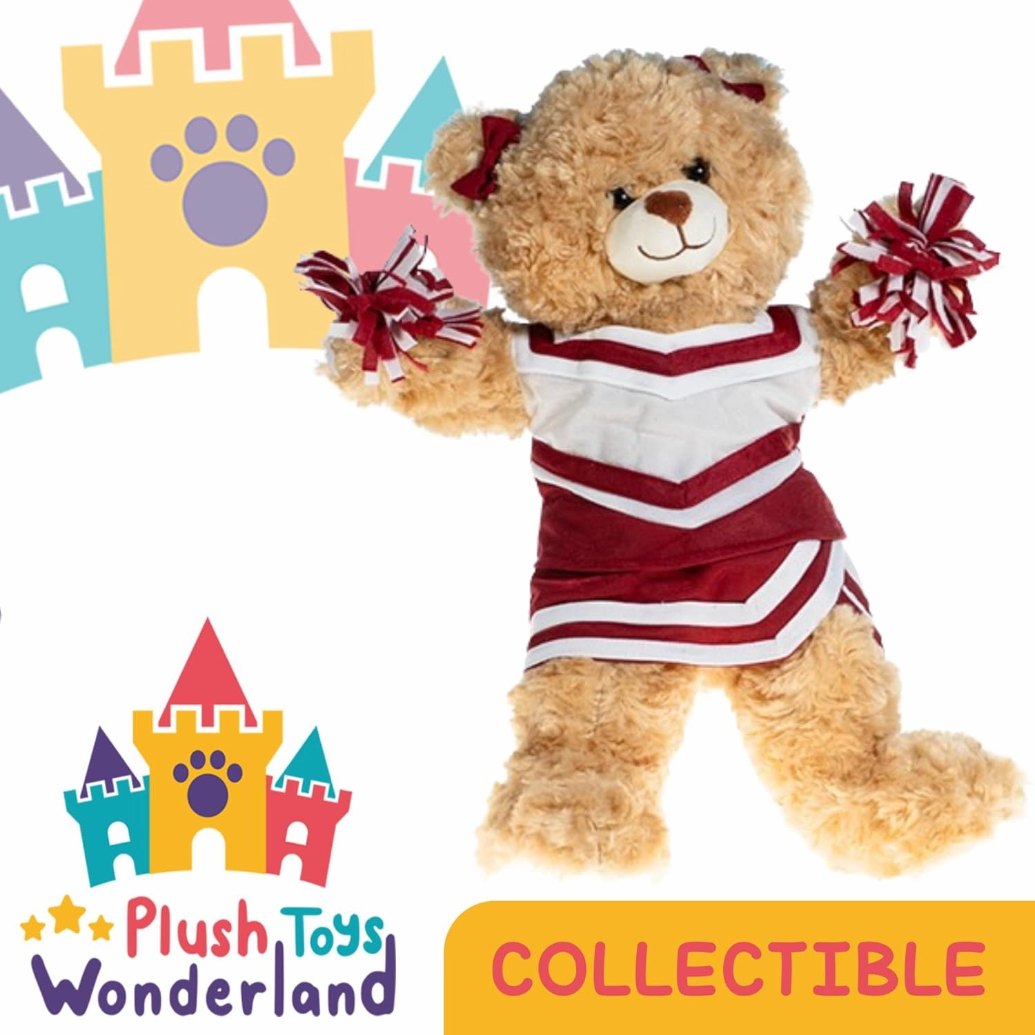 Maroon & White Cheer Uniform with Matching Pompoms Outfit Fits Most 14" - 18" Stuffed Animal Soft Toys Plushie Gift's for Your Cheerleader Friend & Cute Teddy Bears