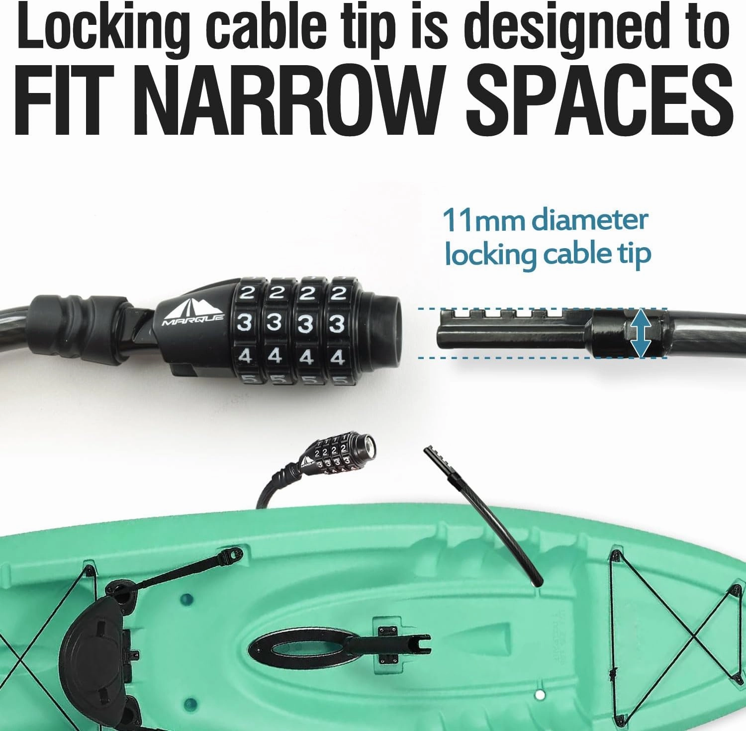 MARQUE Straight Combination Bike Lock Cable - 3/8 inch (5FT, 10FT, 15FT, 25FT) Resettable Combination Lock, Anti-Theft Security Cable for Bicycles, Kayaks, Paddle Boards, Gates&Outdoor Gear (15 FT)