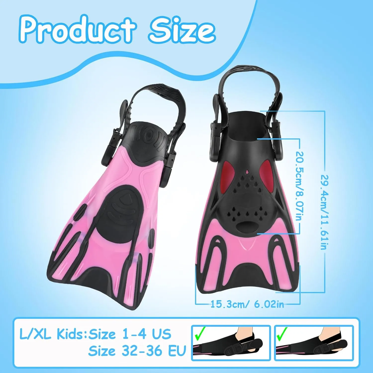 Mask Fins Snorkel Set, Snorkeling Gear for Kids, Panoramic View Diving Mask Anti-Fog, Anti-Leak, Dry Top Snorkel and Dive Flippers with Travel Bag, for Kid Snorkeling Swimming