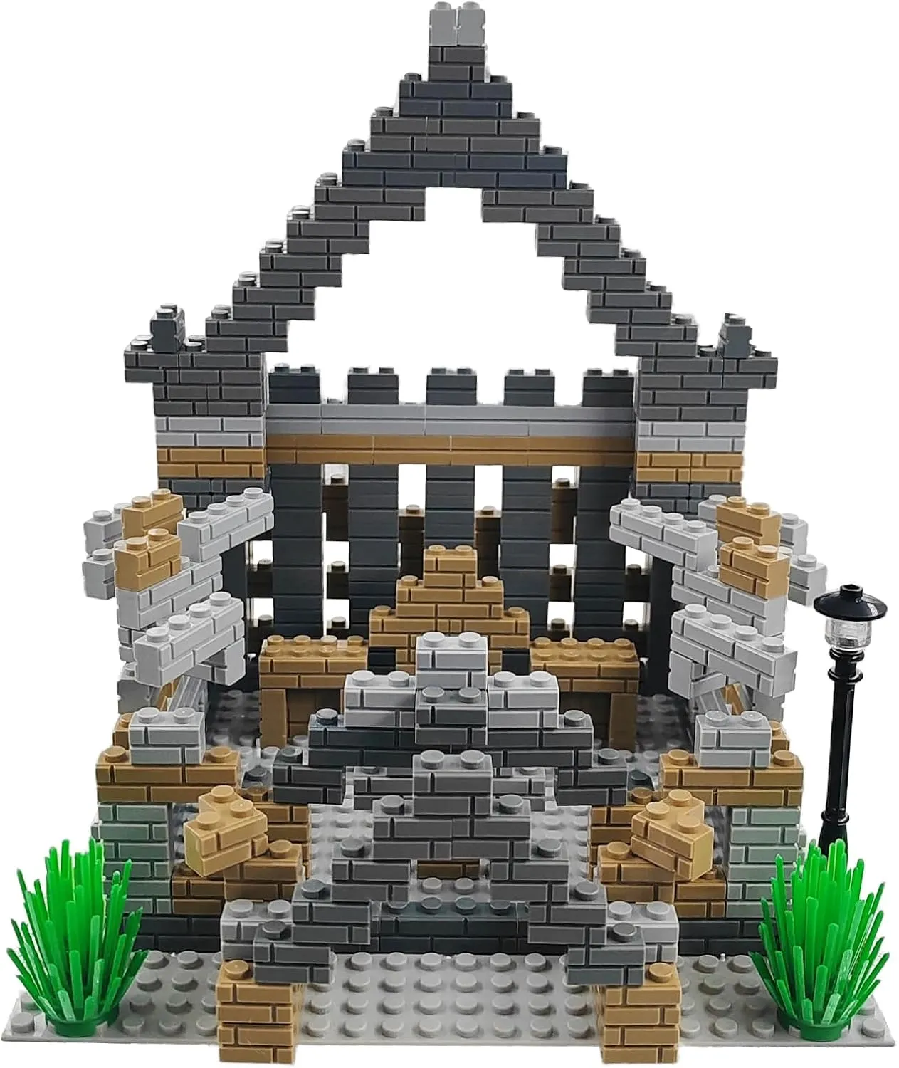Masonry Profile Building Bricks Set, Building Pieces Includes Medium Building Brick Parts、Base Plate、Tall Streetlamp and Prickly Bushes Compatible with Major Brands Classic