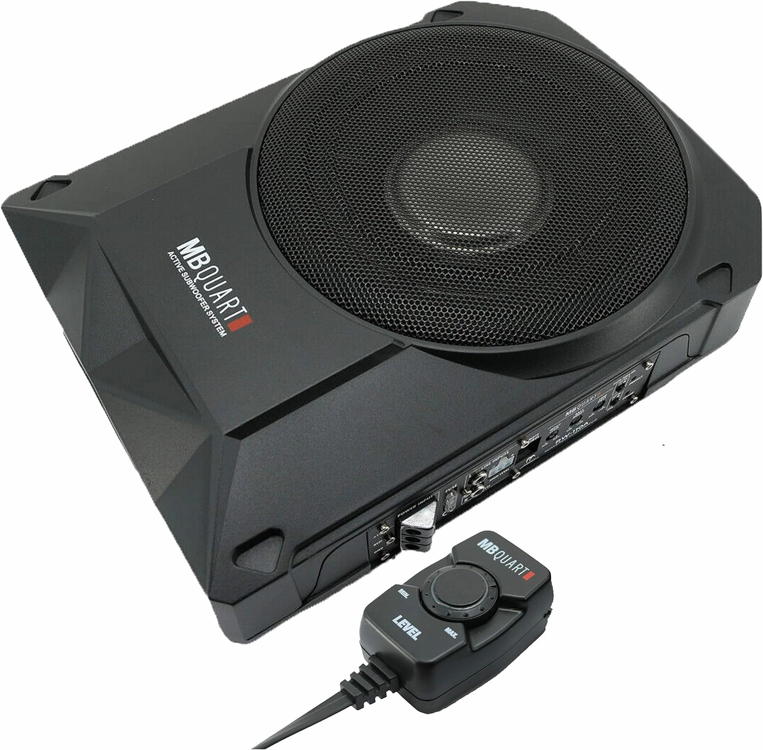MB Quart RW-108A 600W Reference Series 8" Slim Low Profile Compact Under-Seat 4-Ohm Active Powered Subwoofer Enclosure with Built in Amplifier for Car RV ATV, Black