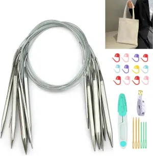 Mdoker Circular Knitting Needles Set with Tote Bag 40-inch Long Knitting Needles Round Needles,Metal Knitting Needles for Beginners,Scarves Blankets