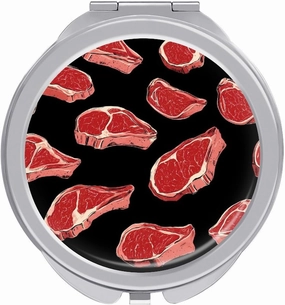 Meat Red Steaks Travel Makeup Mirror 2-Sided 1x 2X Magnification Portable Mini Mirror for Handbag Purse Pocket
