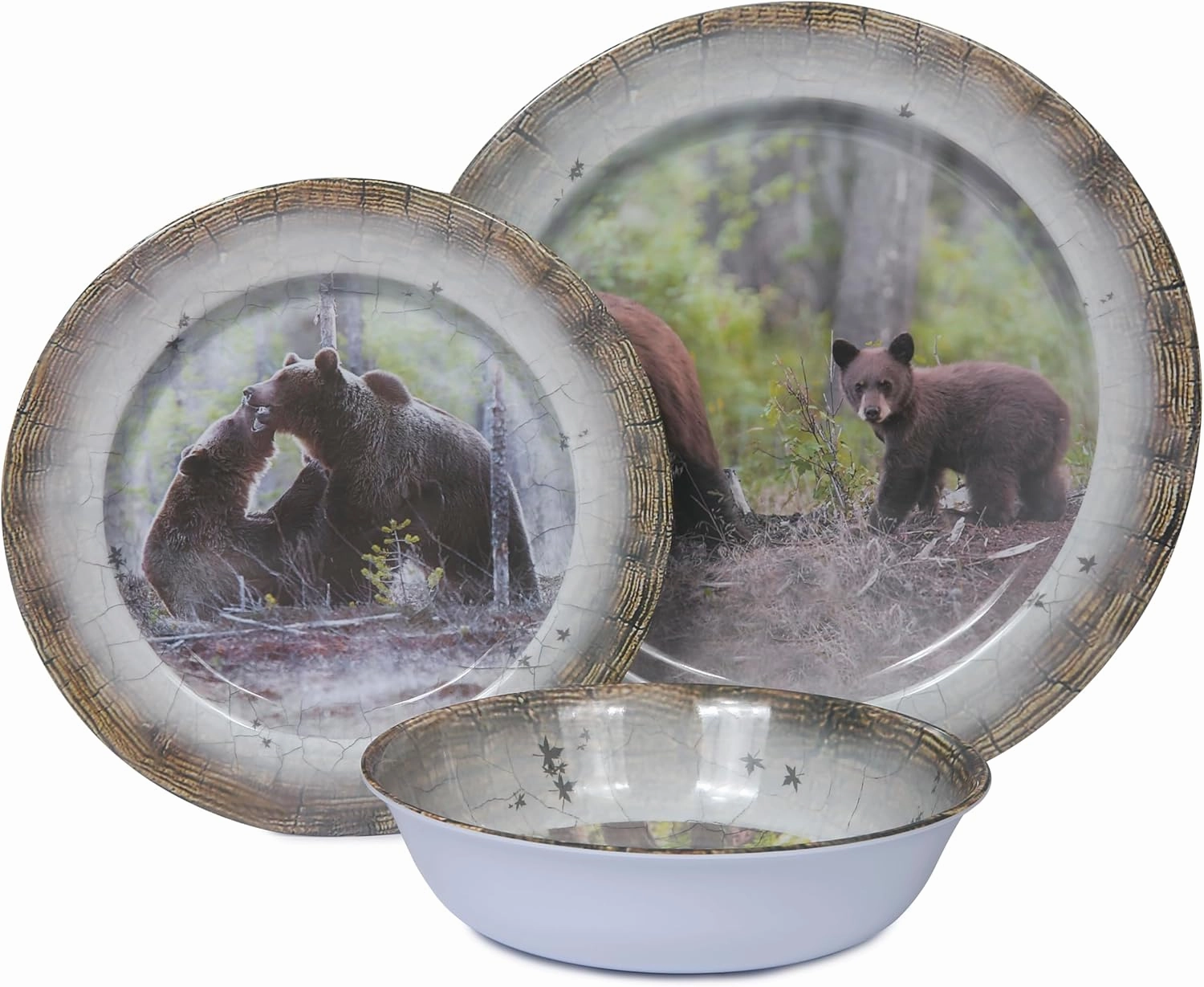 Melamine Dinnerware set for 4 - Dinner Plates Bowls Set 12 PCS Durable BPA Free Dishwasher Safe Shatter-Proof Chip Resistant for Indoor Outdoor,Bear