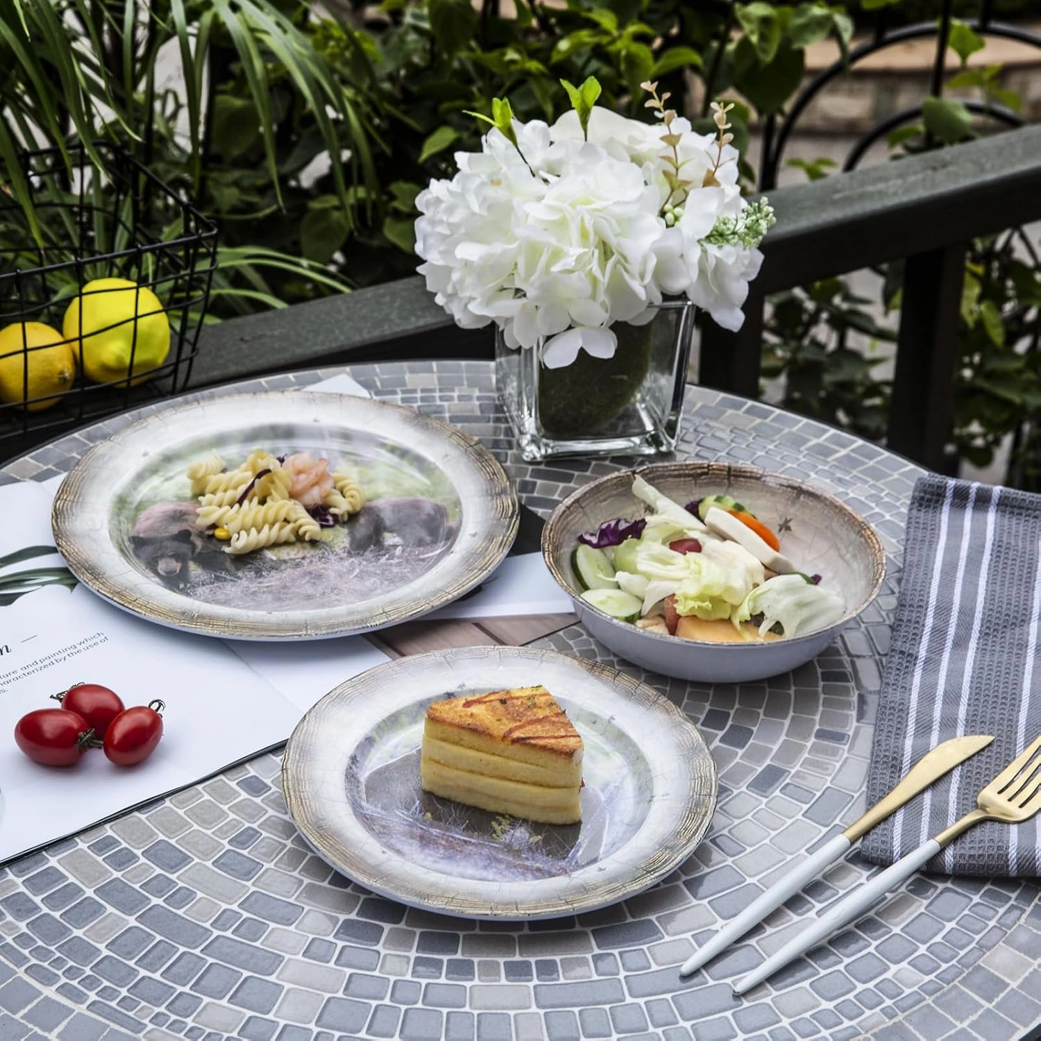 Melamine Dinnerware set for 4 - Dinner Plates Bowls Set 12 PCS Durable BPA Free Dishwasher Safe Shatter-Proof Chip Resistant for Indoor Outdoor,Bear