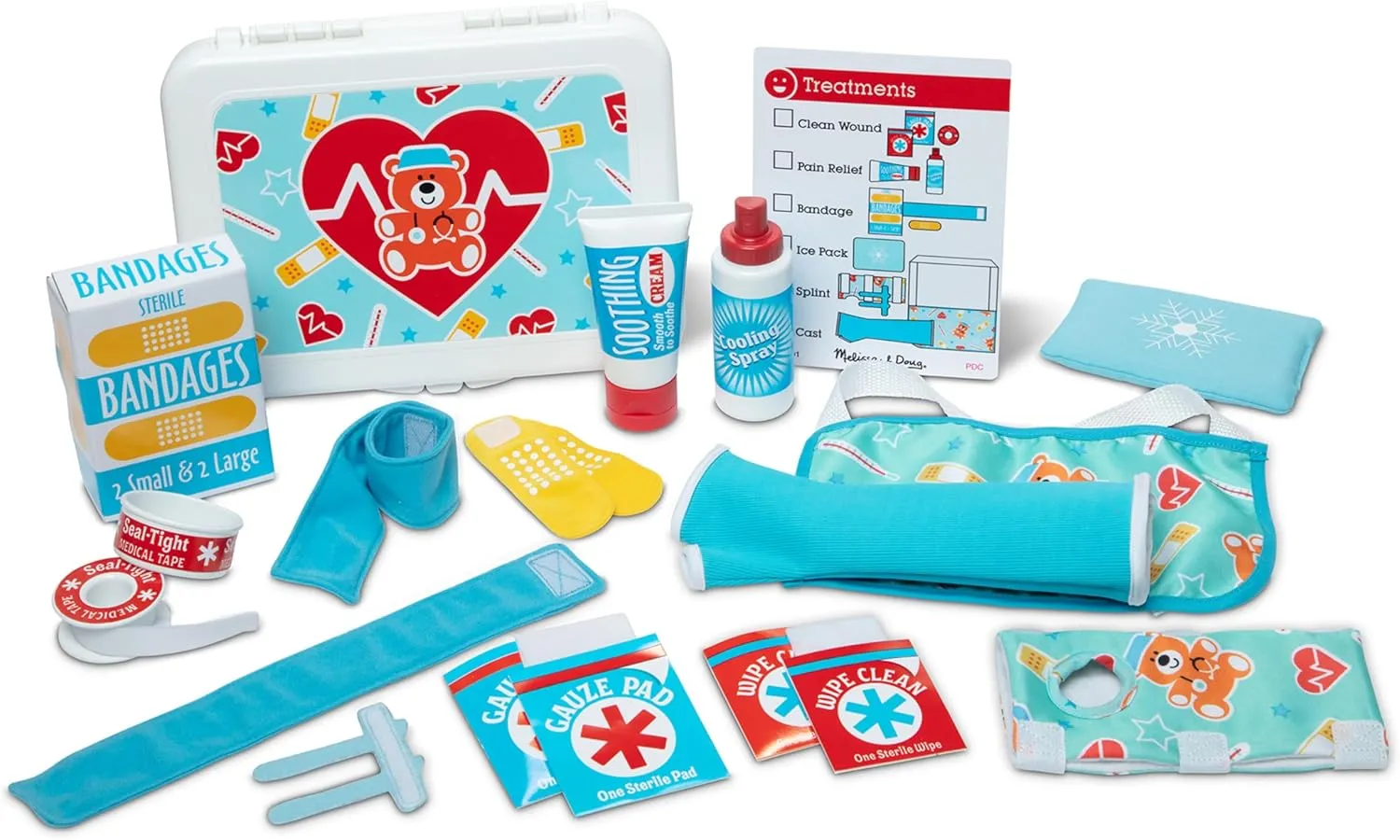 Melissa & Doug Get Well First Aid Kit Play Set – 25 Toy Pieces - Pretend Play Reusable Bandages