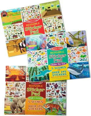 Melissa & Doug Reusable Sticker Pad Bundle - Jungle, Farm & Under the Sea - Art Activities For Kids, Restickable Stickers, Arts And Crafts For Kids Ages 3 