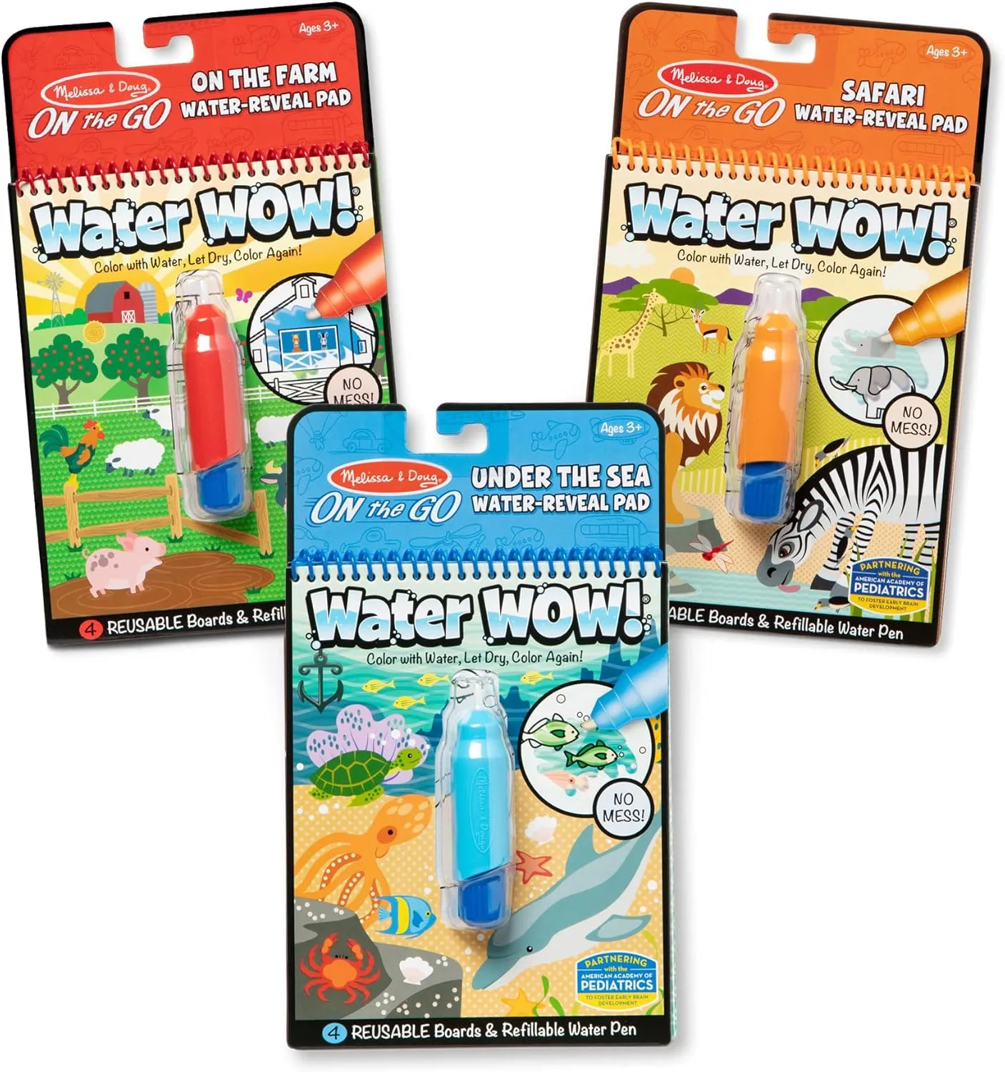 Melissa & Doug Water Wow! - Water Reveal Pad Bundle - Farm, Safari & Under The Sea