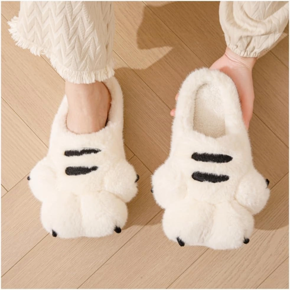 Men's and women's slippers, animal paw slippers, non-slip warm