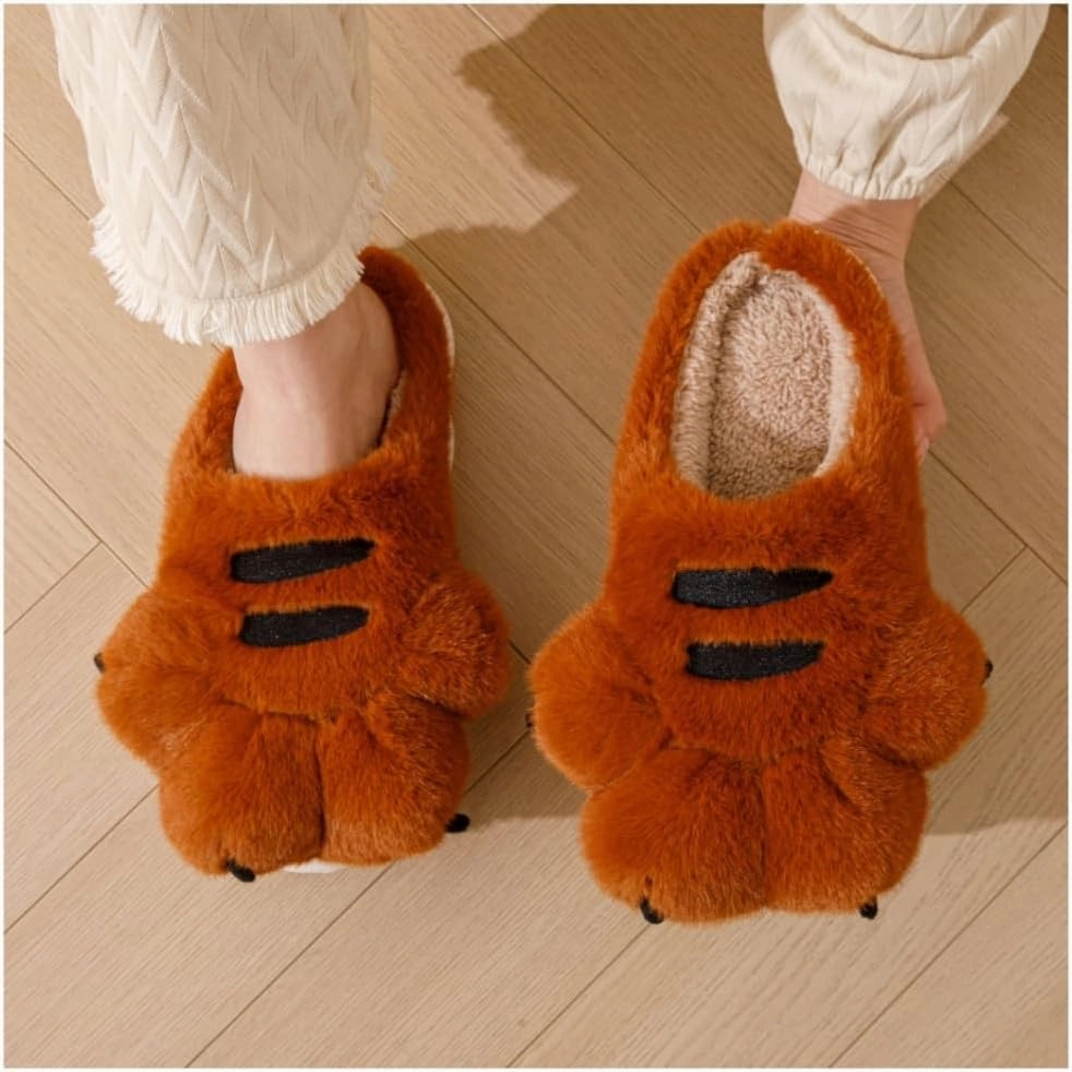 Men's and women's slippers, animal paw slippers, non-slip warm