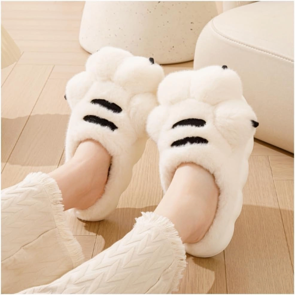 Men's and women's slippers, animal paw slippers, non-slip warm