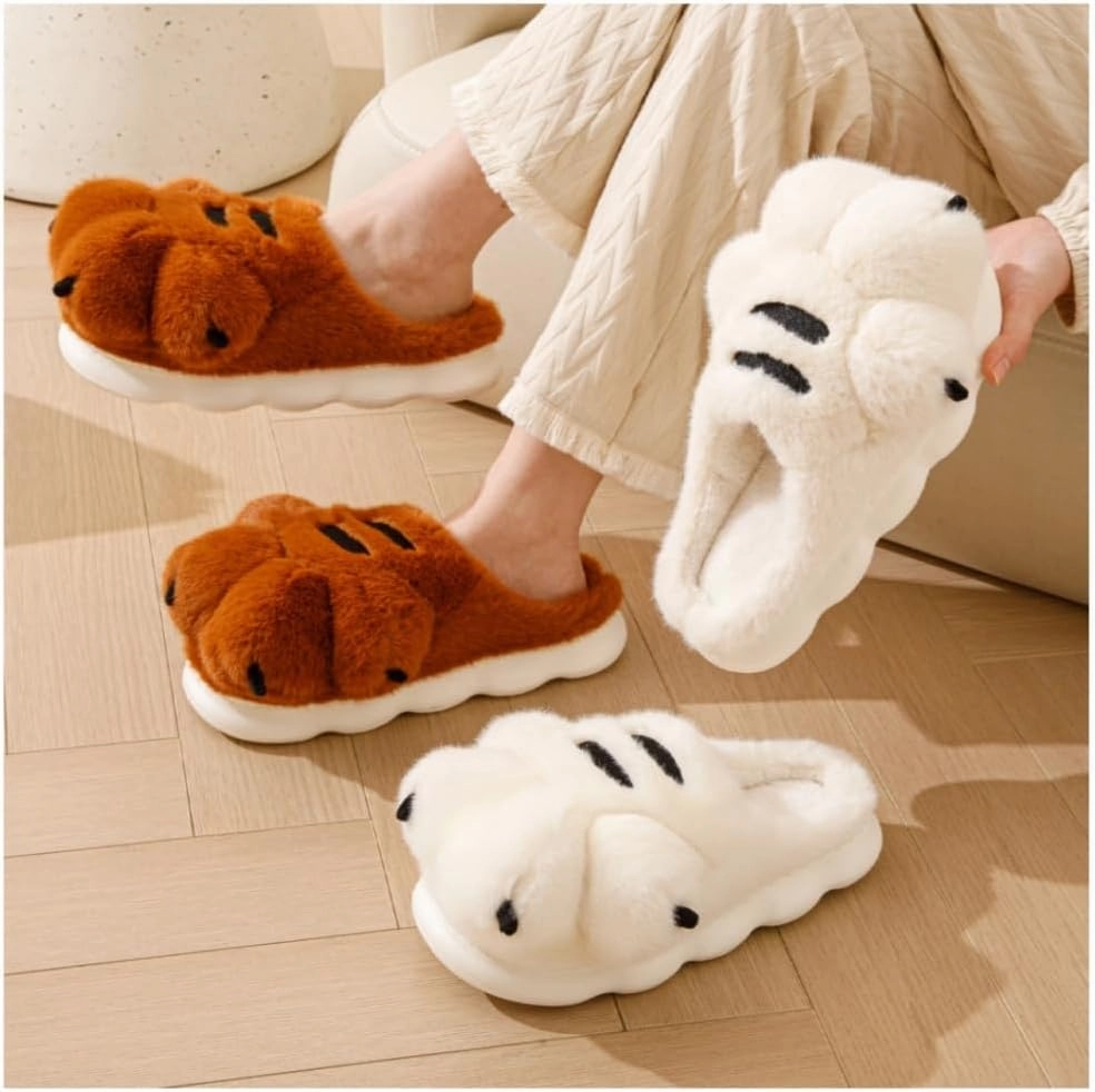 Men's and women's slippers, animal paw slippers, non-slip warm