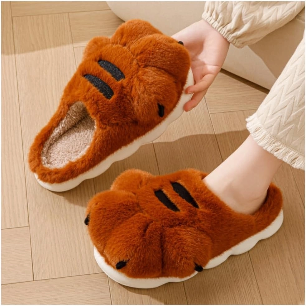 Men's and women's slippers, animal paw slippers, non-slip warm