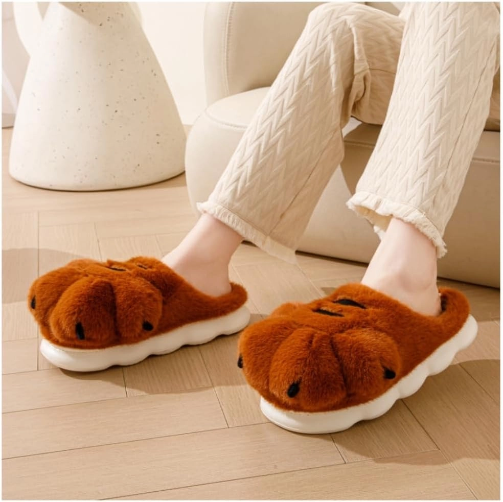 Men's and women's slippers, animal paw slippers, non-slip warm