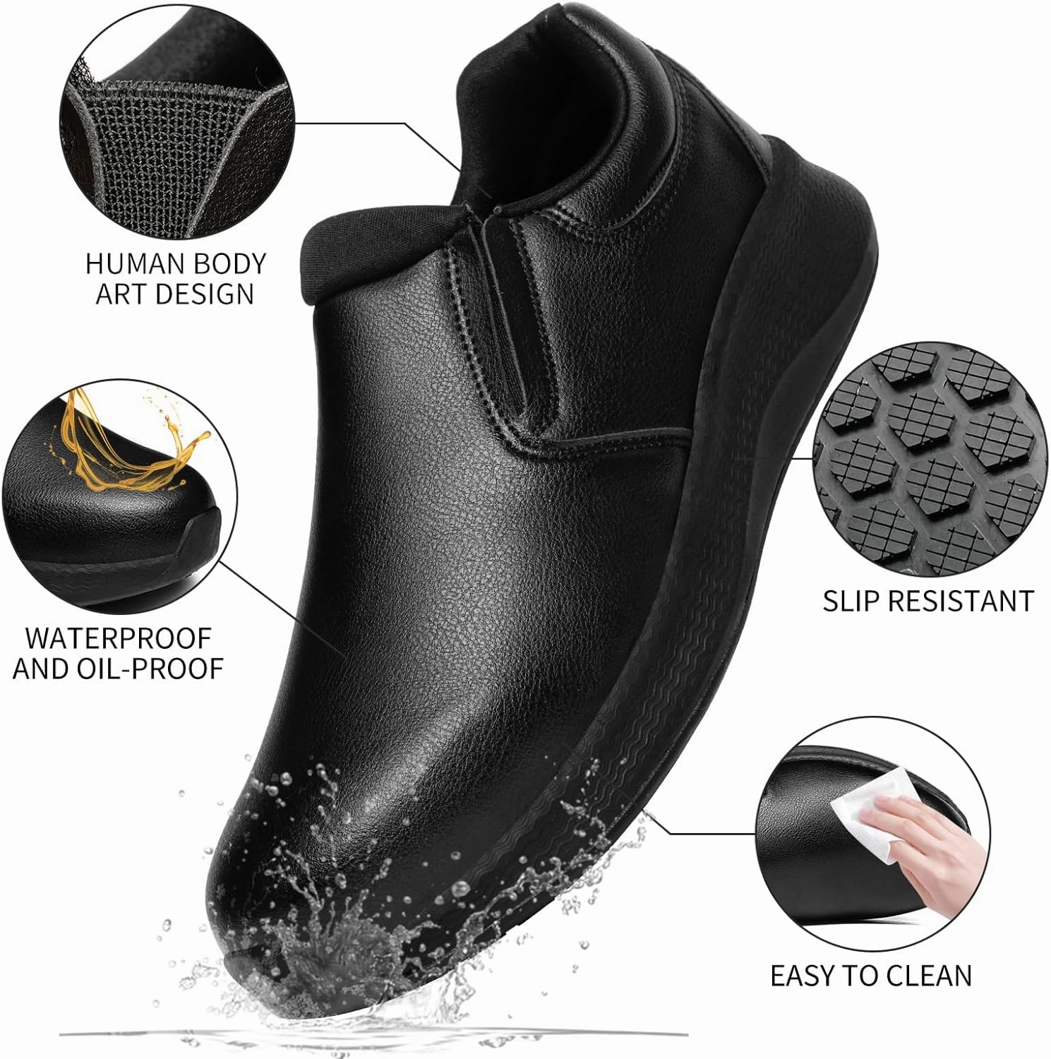 Men's Slip Resistant Work Shoes Food Service Shoes - Professional Oil Water Resistant Chef Shoes ，Suitable for Walking and Casual