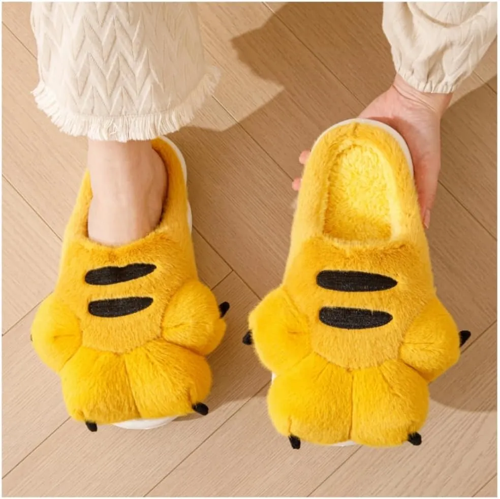 Men's and women's slippers, animal paw slippers, non-slip warm