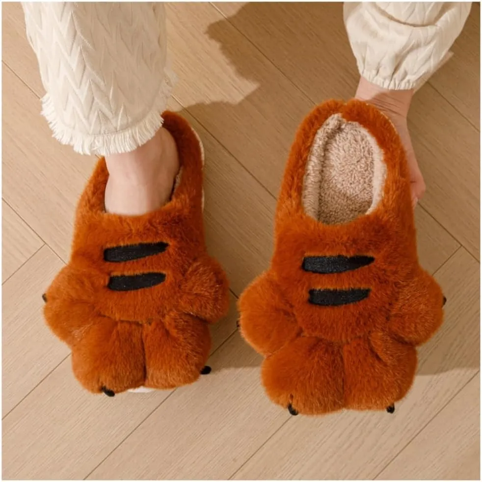 Men's and women's slippers, animal paw slippers, non-slip warm