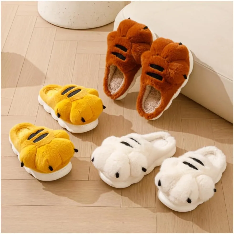 Men's and women's slippers, animal paw slippers, non-slip warm
