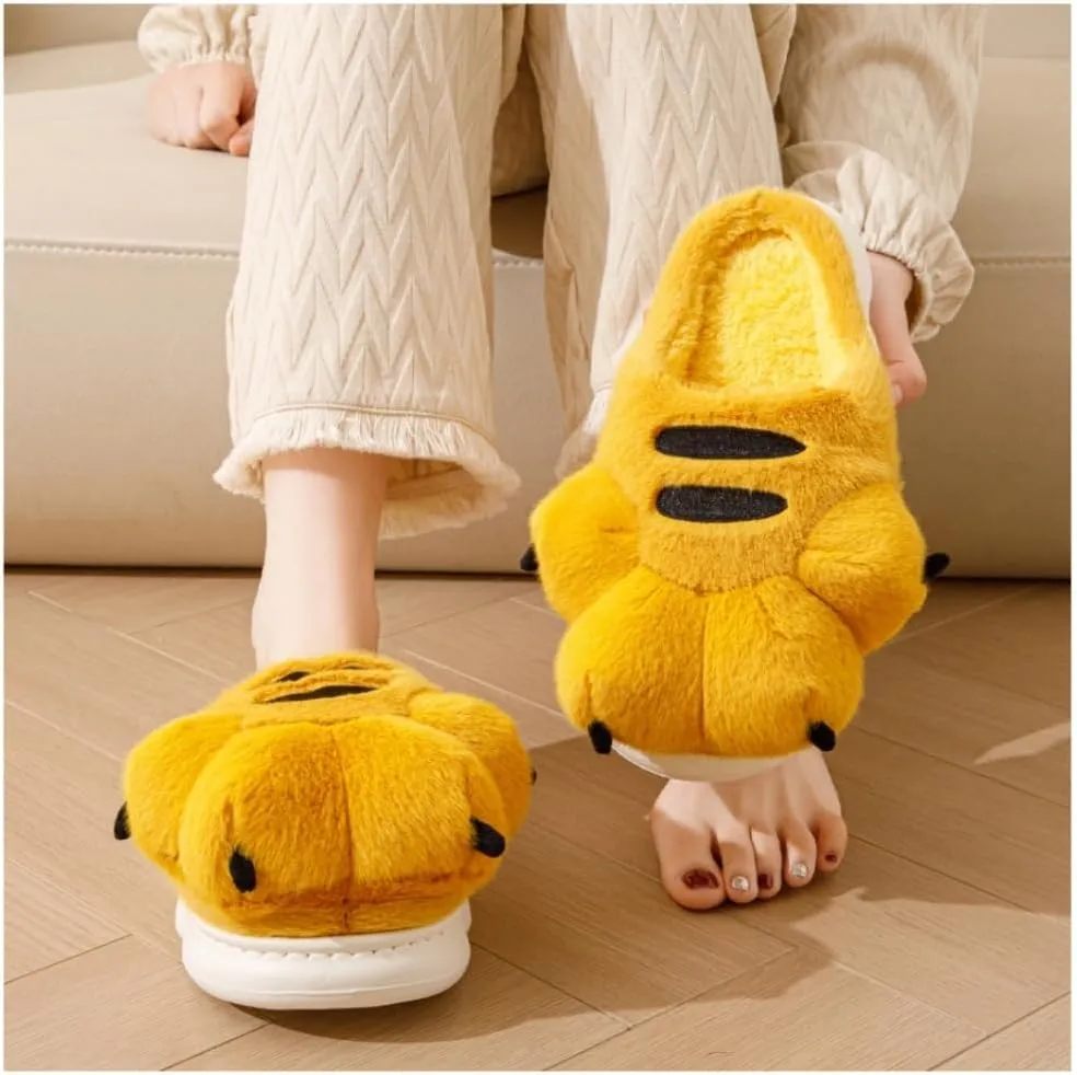 Men's and women's slippers, animal paw slippers, non-slip warm
