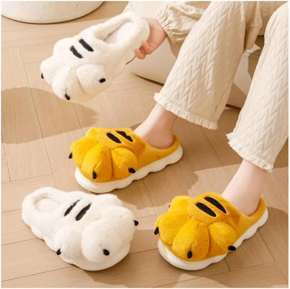 Men's and women's slippers, animal paw slippers, non-slip warm