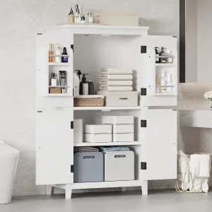 Merax Storage Cabinet with Doors and Shelf Rack, Freestanding Bathroom Floor Unit Organizer for Home Kitchen, Flexible Installation, White
