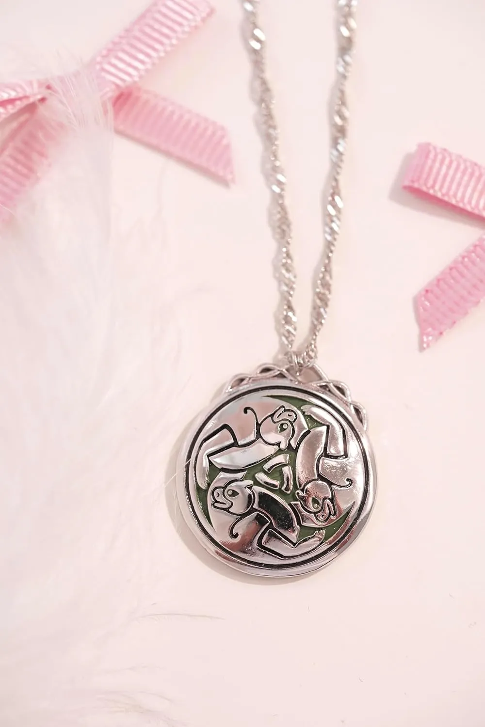 Merida-Inspired Celtic Three Bears Necklace - Princess Jewelry - Celtic Knot Pendant - Stainless Steel Chain (Silver)