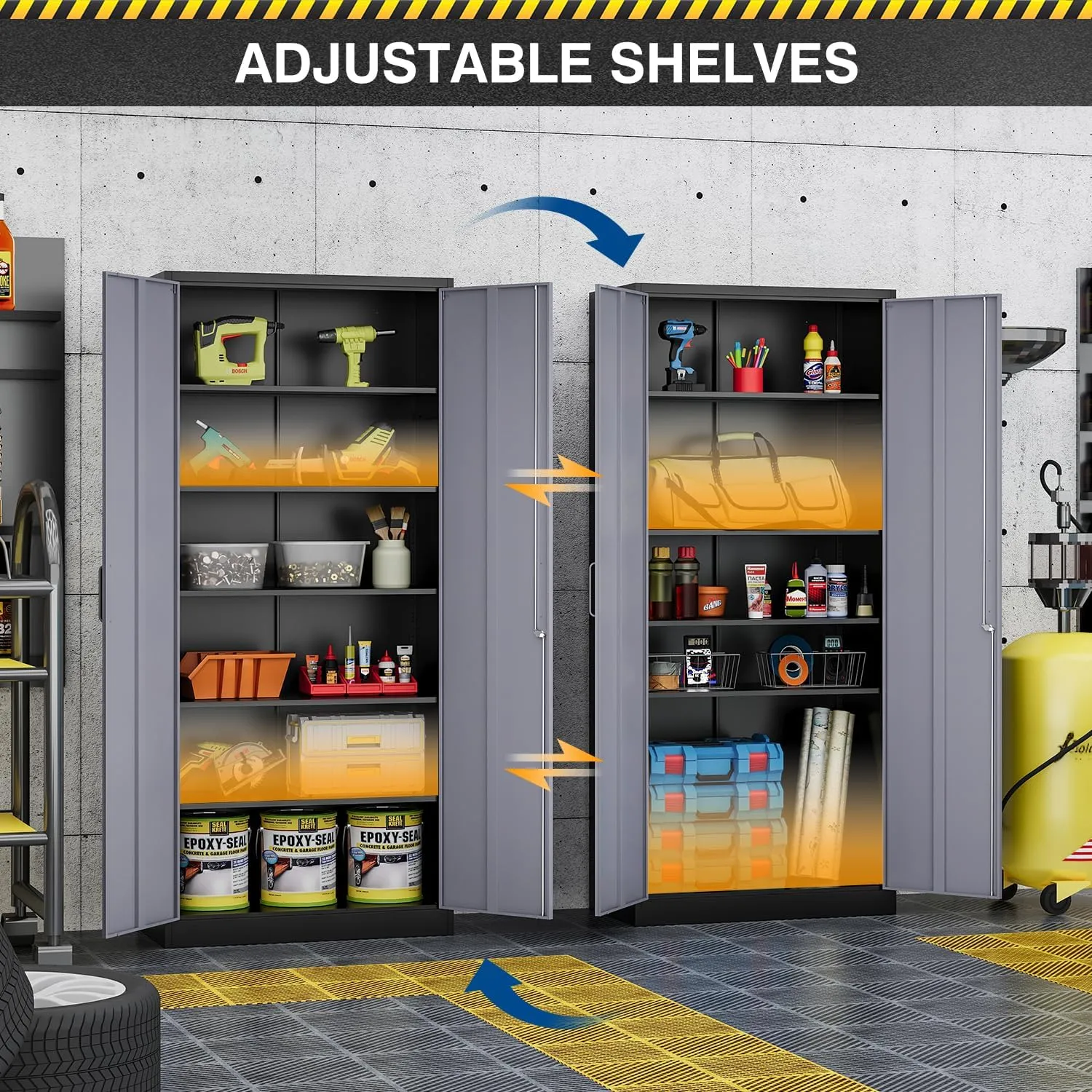 Metal Storage Cabinet-72” Tall Steel File Cabinets with Lockable Doors and 5 Adjustable Shelves-Black&Gray Steel Storage Cabinet for Home, School, Office, Garage