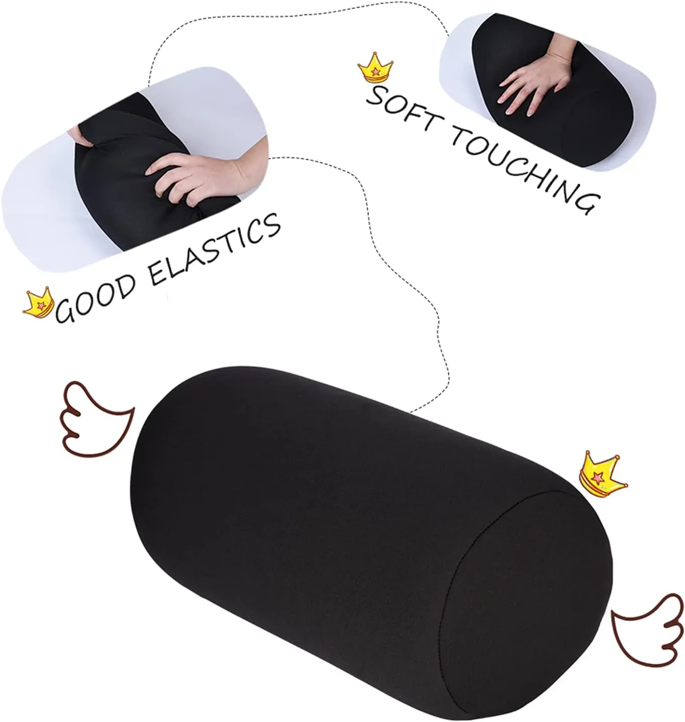 Microbead Roll Pillow, Comfort Squish Tube Bolster Cushion, Microbead Neck Pillow, Neck Back Support Tube Roll Pillow (Black)