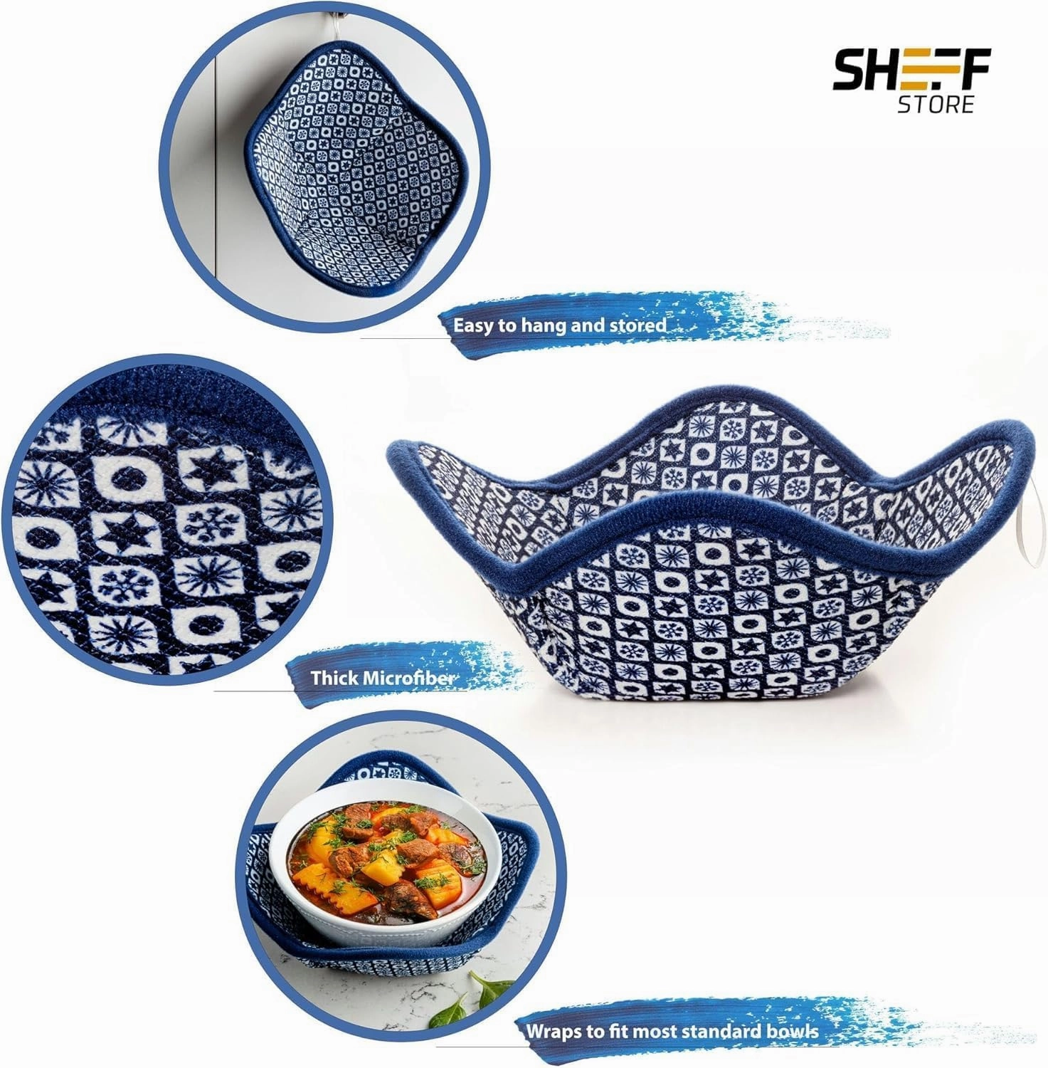 Microwave Bowl Cozy Huggers Set of 4 – for Hot and Cold Bowls, Plates and Dishes Bowl Holder for Microwave (Emerald and White)