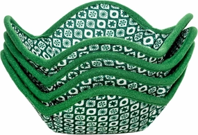 Microwave Bowl Cozy Huggers Set of 4 – for Hot and Cold Bowls, Plates and Dishes Bowl Holder for Microwave (Emerald and White)