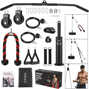 Mikolo Upgraded Weight Lift Pulley System - LAT Pulley Attachments with Adjustable Length Cable for Full Body Training, Home Gym Set, 2023 Version