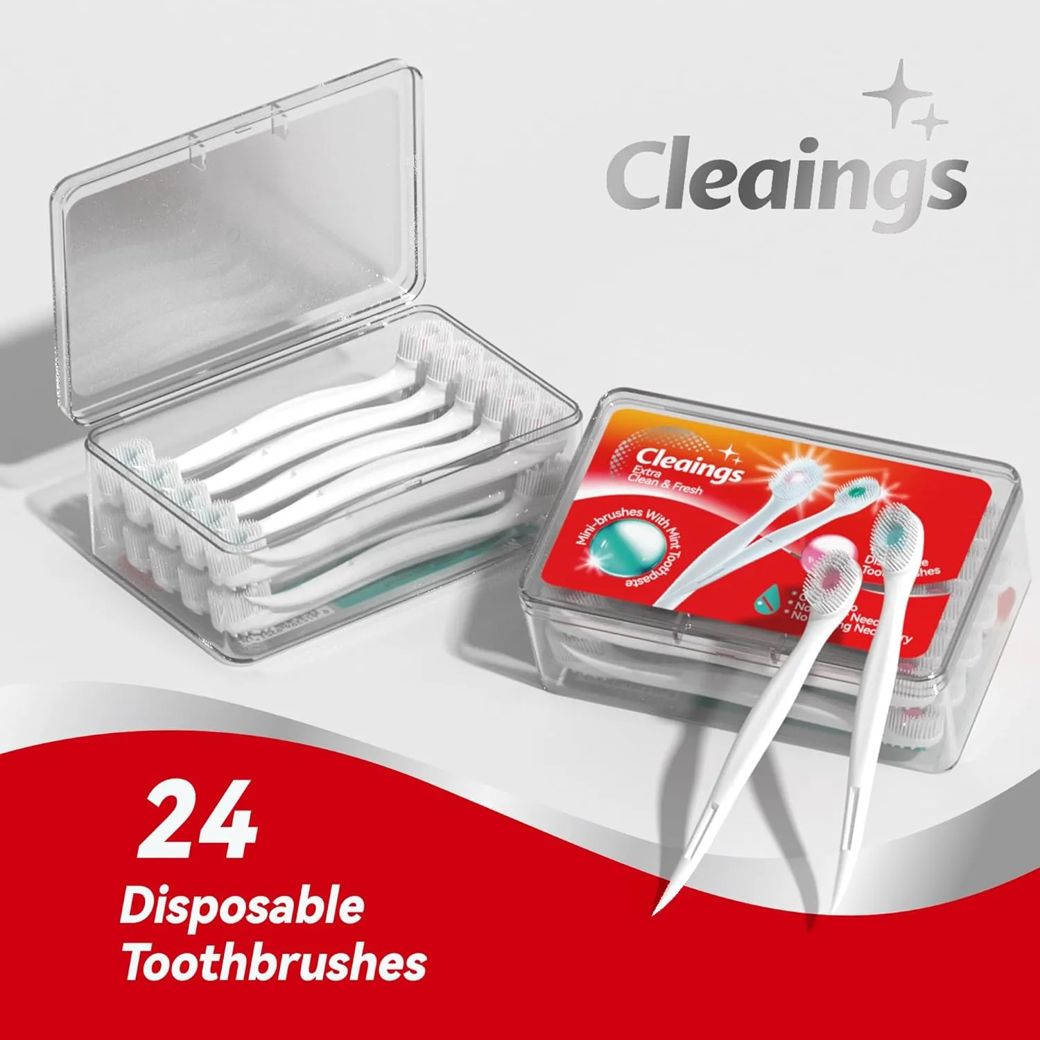 Mini Brushes-Disposable Toothbrushes with Cleaning Beads Toothpaste and Pick for Work or Travel, 24 Count-Mix Flavor（Pack of 5）