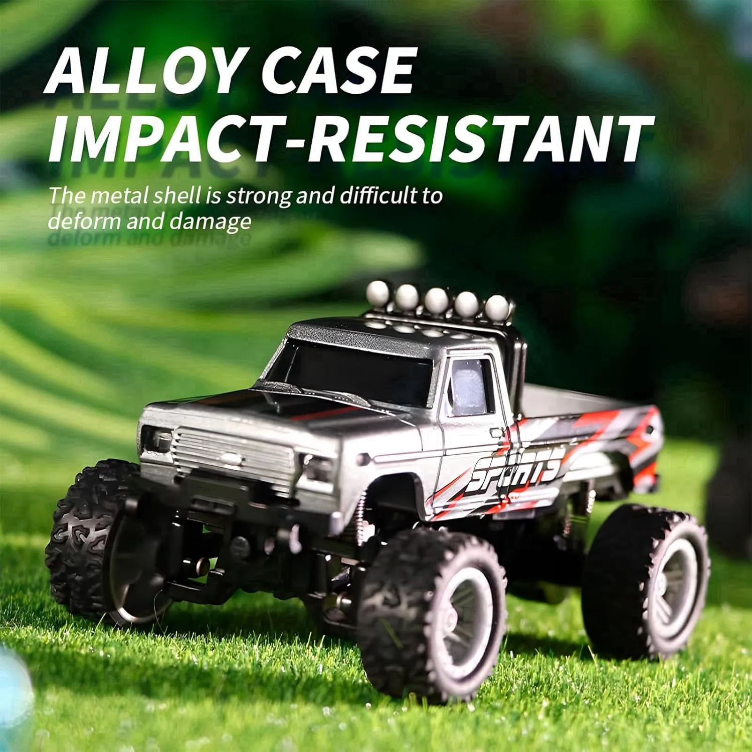 Mini RC Car, 1/64 Scale Mini Remote Control Monster Truck with Trailer, 2.4Ghz & APP Remote Control, Rechargeable Alloy Shell Mini RC Cars with Lights, Speed/Steering Adjustable (Blue)