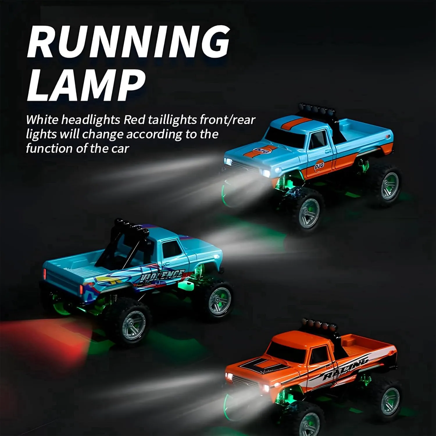Mini RC Car, 1/64 Scale Mini Remote Control Monster Truck with Trailer, 2.4Ghz & APP Remote Control, Rechargeable Alloy Shell Mini RC Cars with Lights, Speed/Steering Adjustable (Blue)