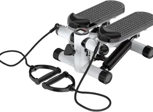 Mini Stepper Machine with Resistance Bands, Hydraulic and Adjustable Foot Exerciser for Full Body Workout, 300 LBS Capacity, and LCD Monitor.