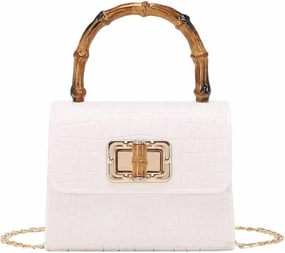 Mini Bamboo Handle Kids Purse: Crocodile Leather Pattern Toddler Handbag, Multiple Colour, with Sunglasses Option