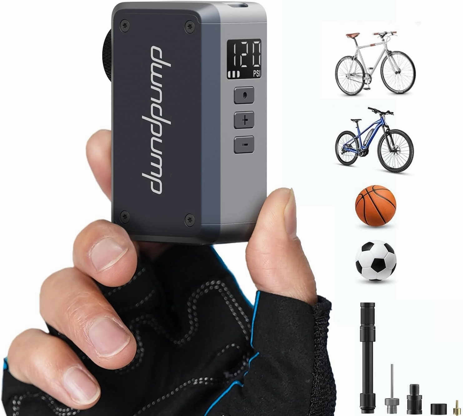 Mini Bike Pump with Gauge, 120 PSI Electric Bicycle Pump, Rechargeable Bike Air Pump Portable, Auto Stop, with Presta and Schrader Valves, for Road Bike, Mountain Bike, Sports Balls