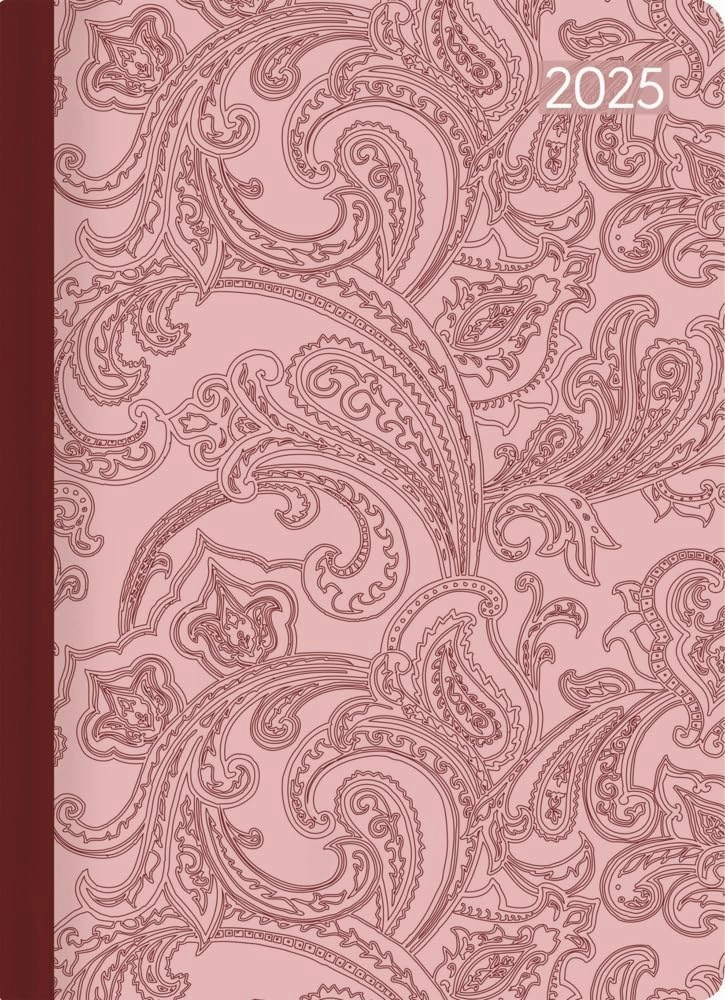 Mini Book Calendar Style Paisley 2025 Pocket Calendar, 10.7 x 15.2 cm, Calendar with 352 Pages, Moon Phases, Plenty of Space for Notes and International Calendar