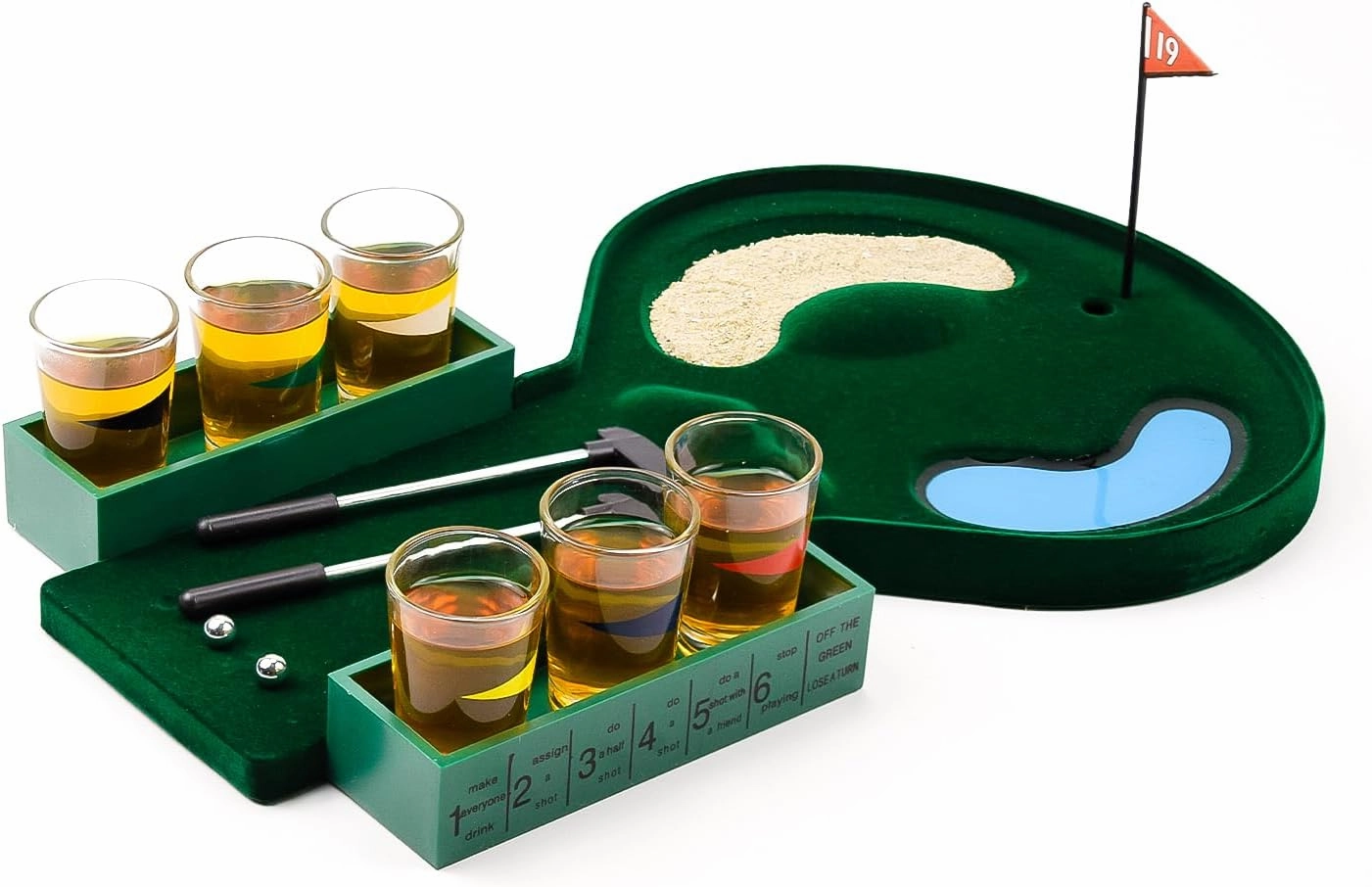 Mini Golf Drinking Game Set for Adults Portable Indoor/Outdoor Realistic Putting Green with Shot Glasses, Golf Balls Clubs Fun Party Games for Golf Lovers, Nights Social Gatherings