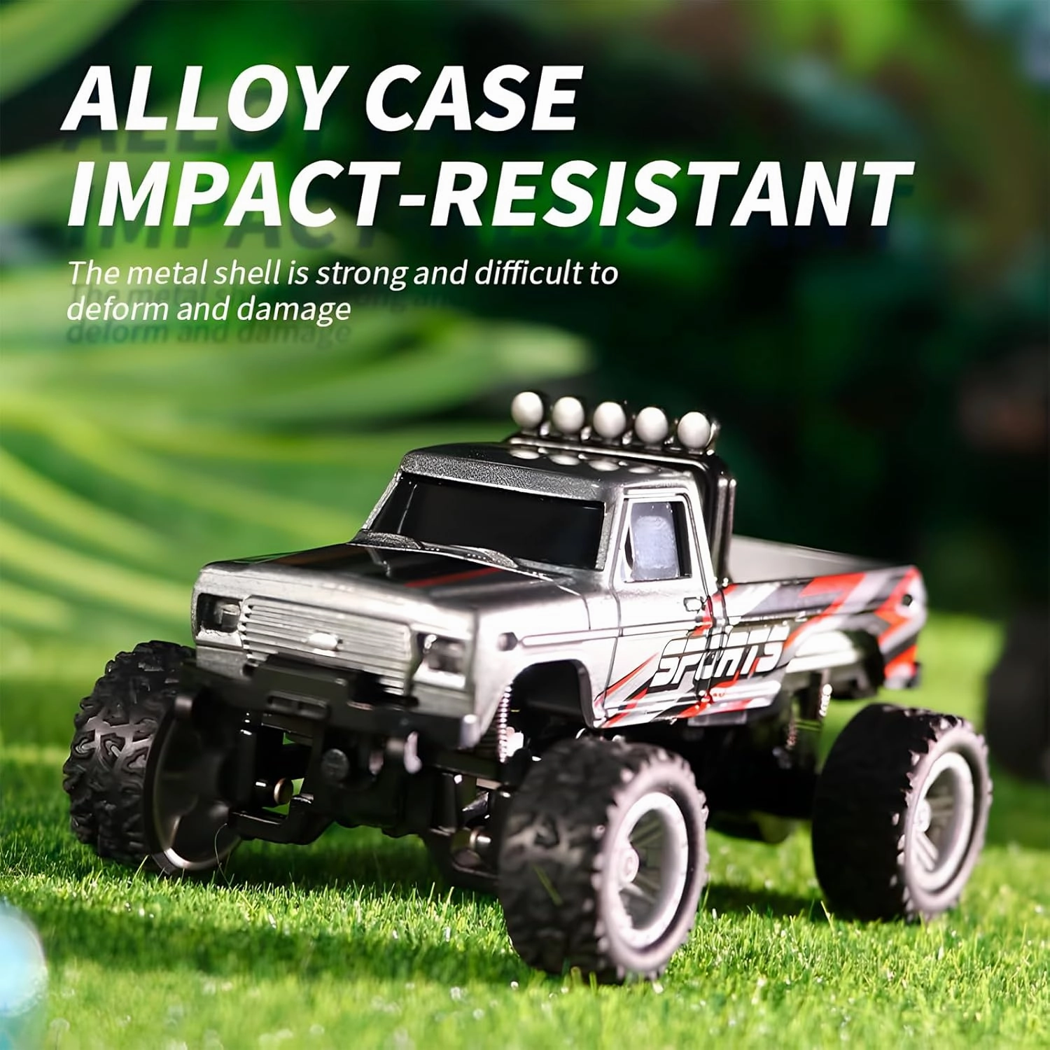 Mini Rc Truck, 1:64 Scale Monster Truck Remote Control Car with Lights, 2.4Ghz Remote Control, Speed/Steering Adjustable (Green)