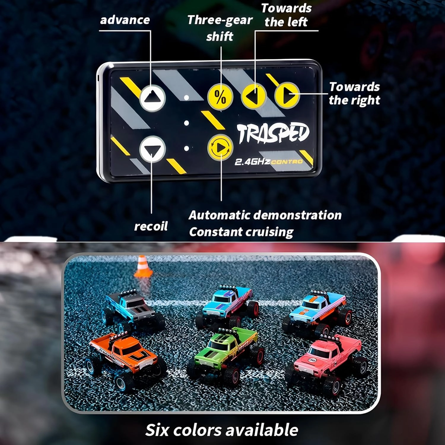 Mini Rc Truck, 1:64 Scale Monster Truck Remote Control Car with Lights, 2.4Ghz Remote Control, Speed/Steering Adjustable (Green)